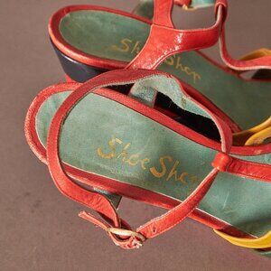 1950s Color Block Wedge Heels Sandals